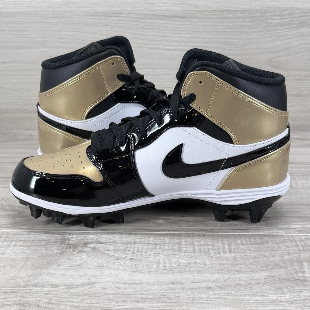 Jordan 1 Mid TD Football Cleats Black Gold Saints Fj6805-701 Men's Size 11